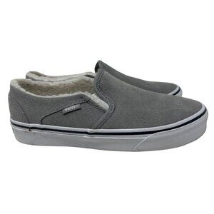 Vans Asher Suede Drizzle Grey Sherpa Slip On Skate Shoes Women's Size 6.5